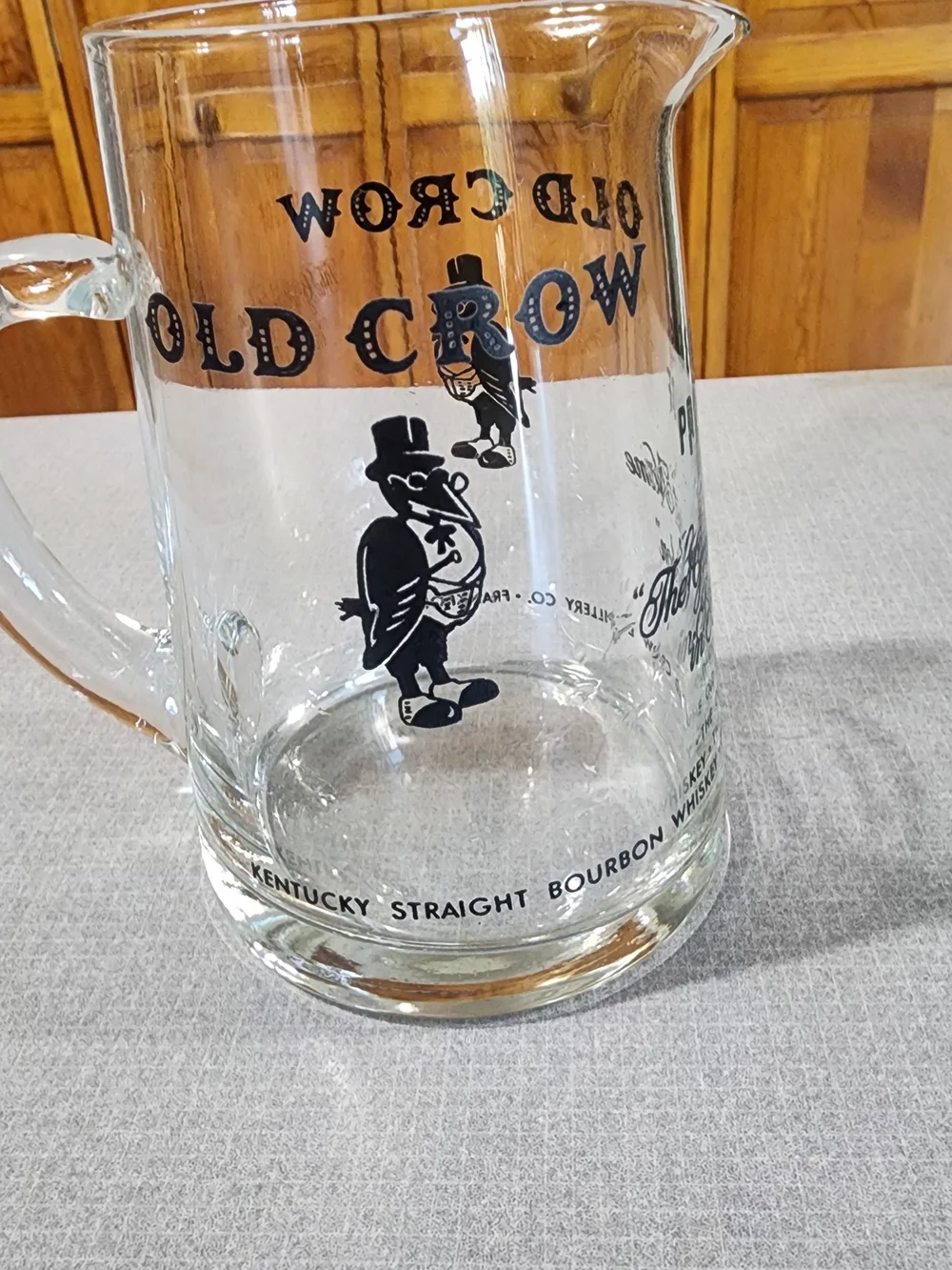 Vintage Old Crow Kentucky Straight Bourbon Whiskey Glass Pitcher Mug
